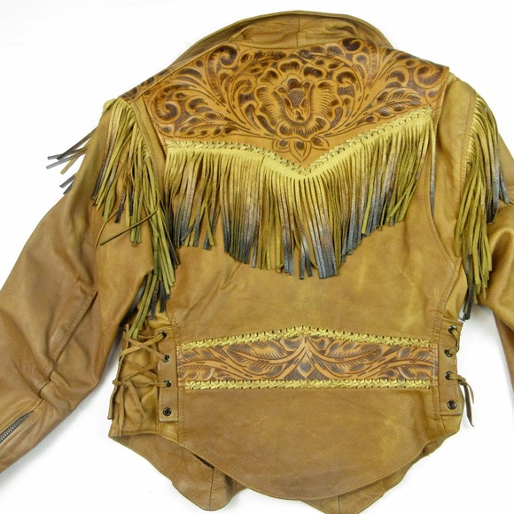 VTG 70's Leather Fringe Motorcycle Jacket Sz Small - Picture 7 of 15
